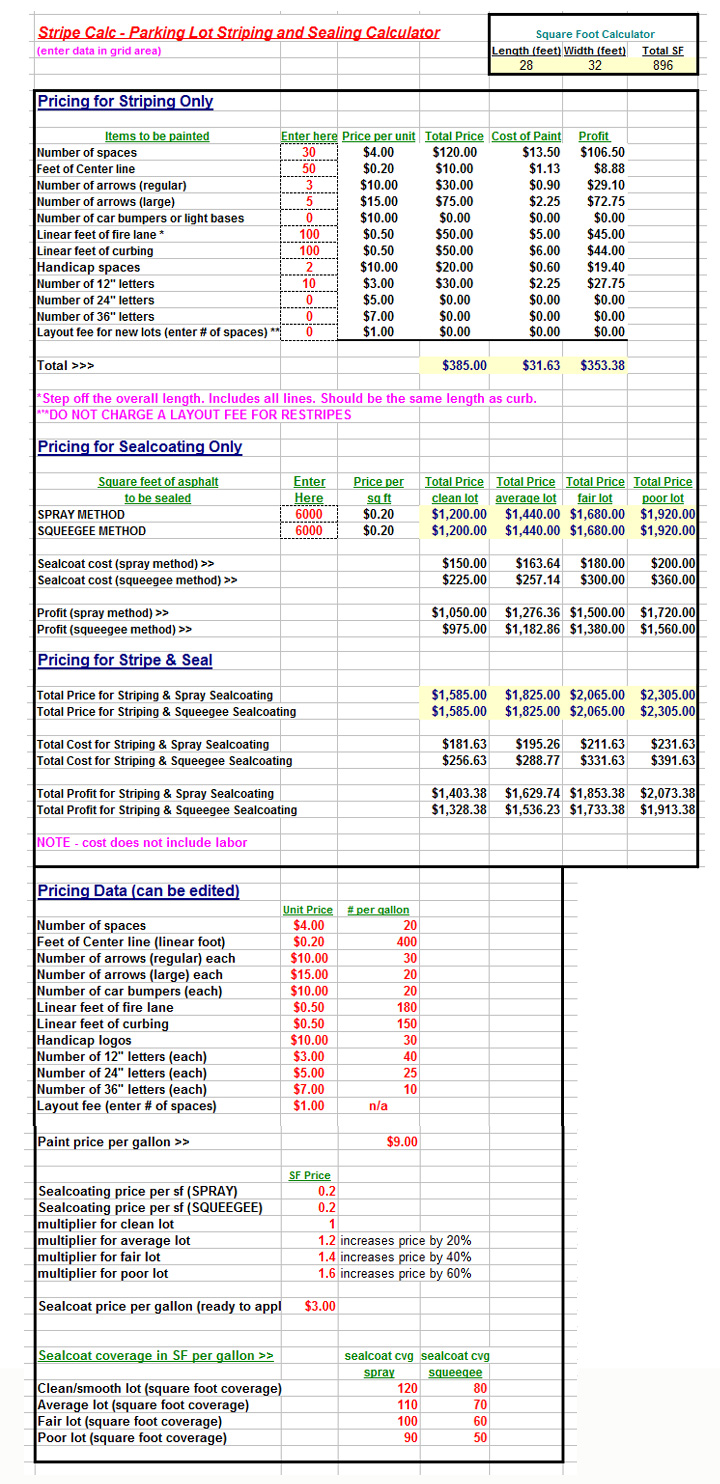 Parking Lot Striping Estimate Template