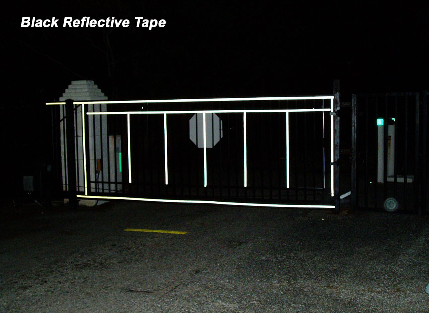 black reflective tape on a gate
