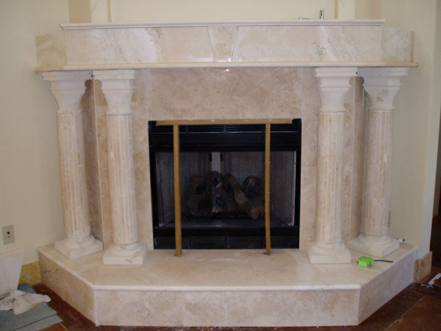 Limestone granite fireplace hearth